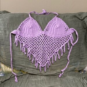 Handmade by Me Lavender Crochet Halter Top with Beads Size B Cup